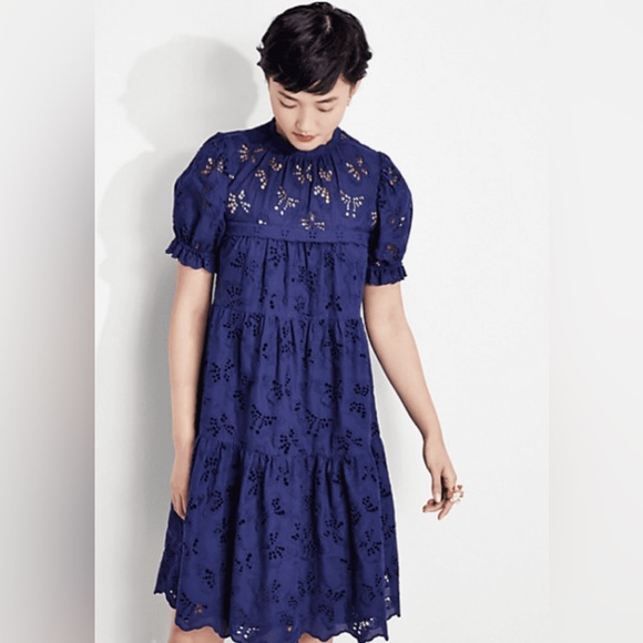 kate spade Dresses & Skirts - Kate Spade Butterfly Eyelit Dress Navy Size L